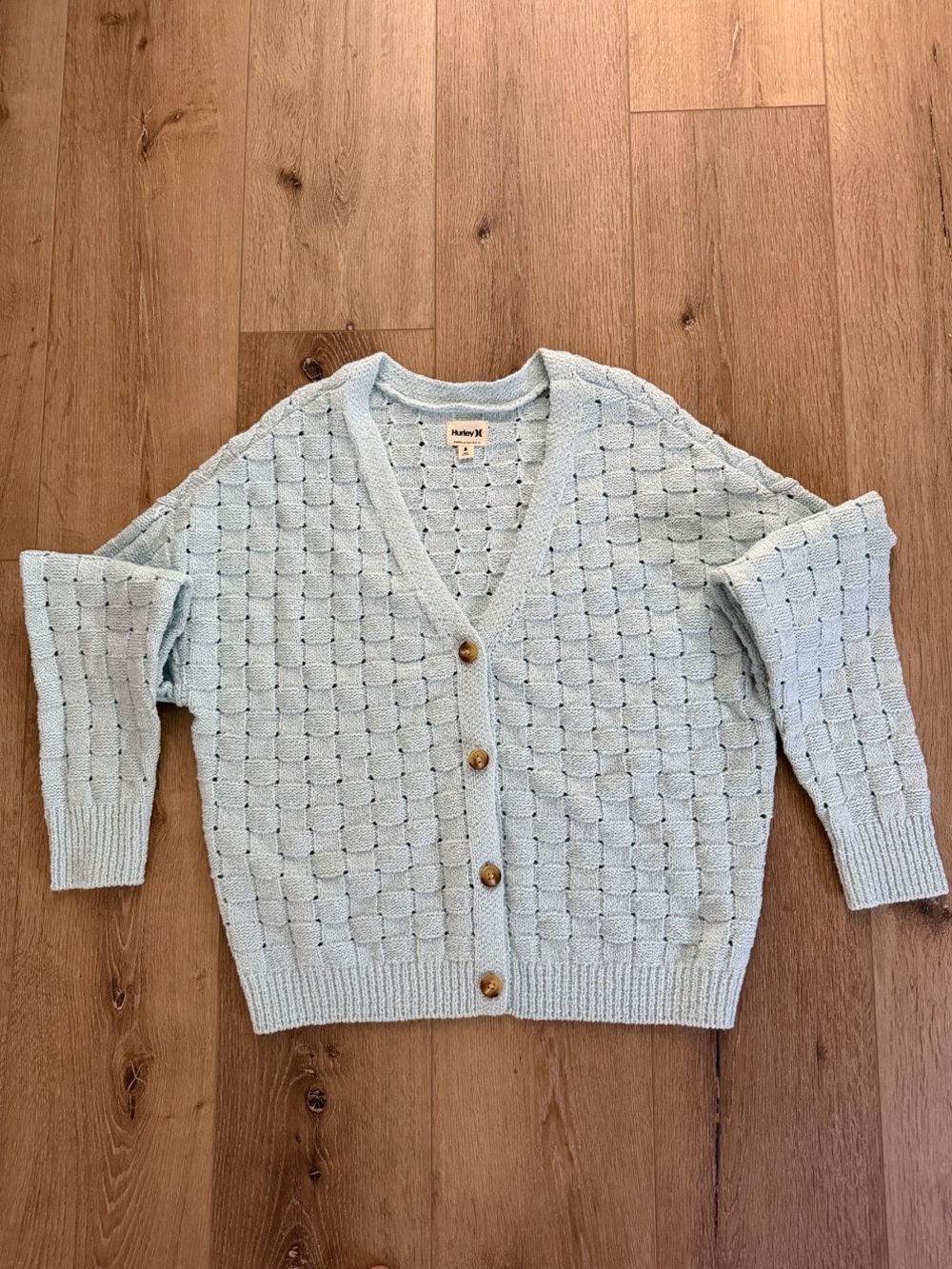 Hurley Light Blue Textured V-Neck Button Front Cardigan